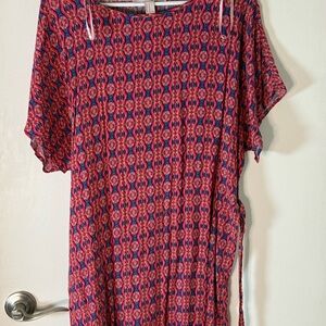 Bright Pink and Blue Patterned Tunic Blouse